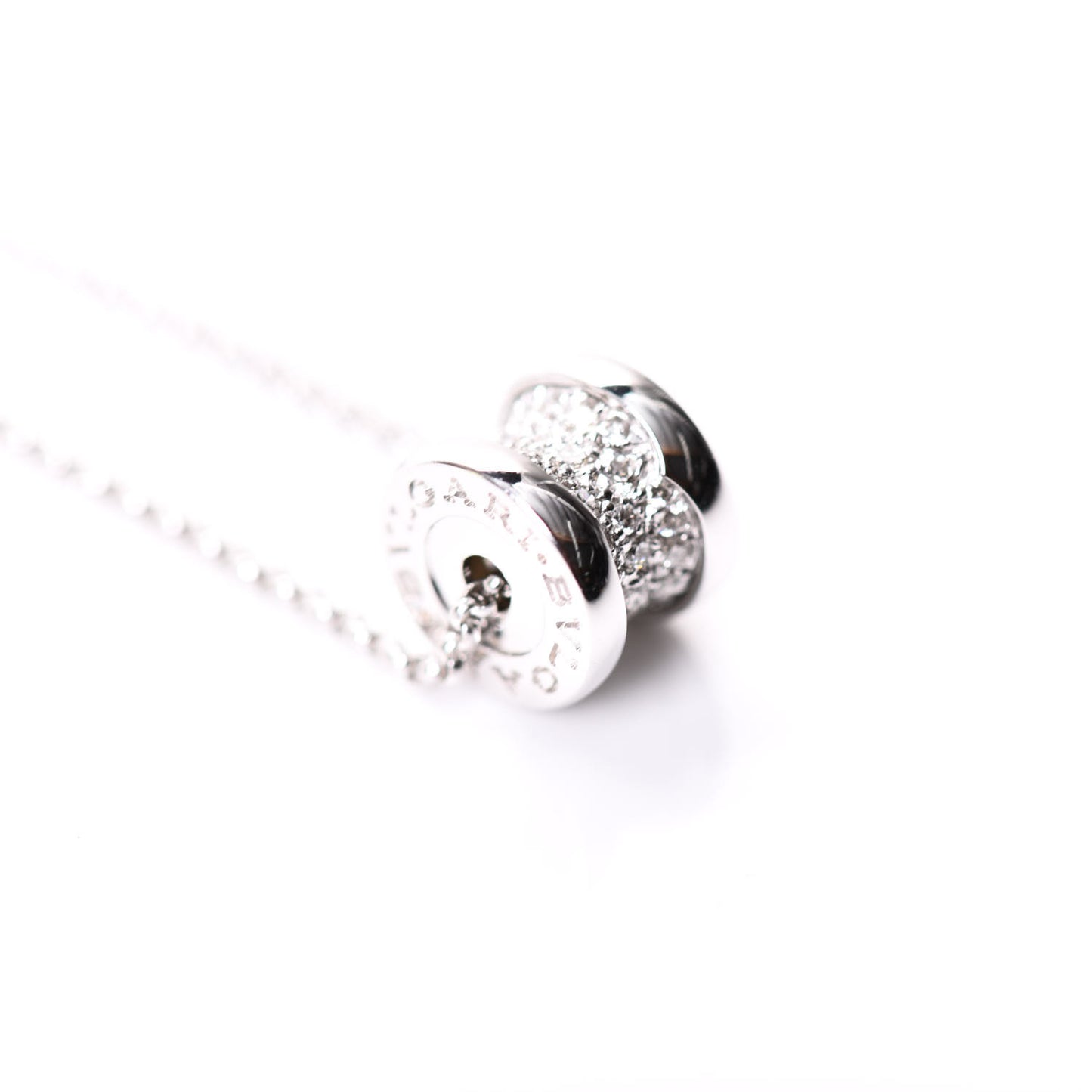 18K White Gold Diamond Small B.Zero1 Pave Pendant Necklace