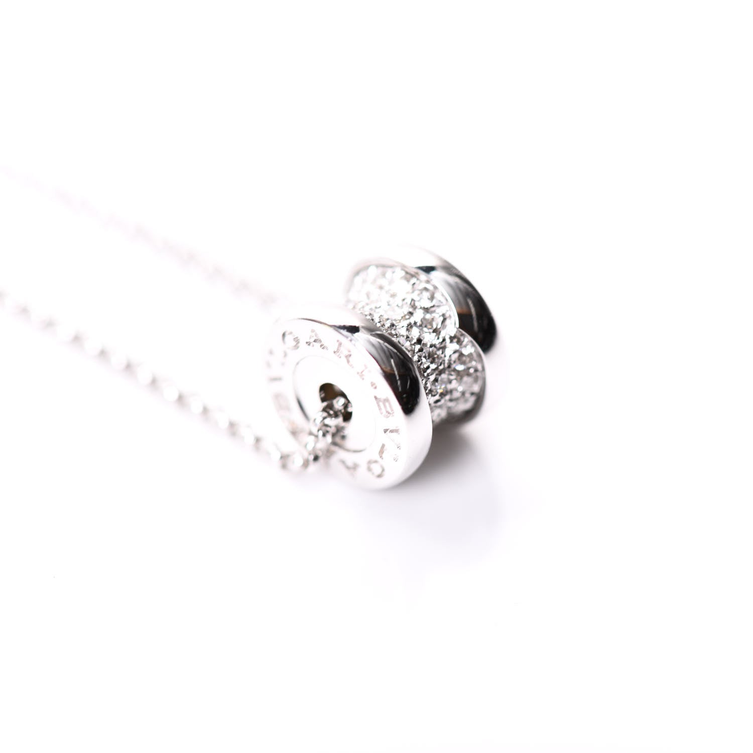 Bulgari 18K White Gold Diamond Small B.Zero1 Pave Pendant Necklace 6 of 7