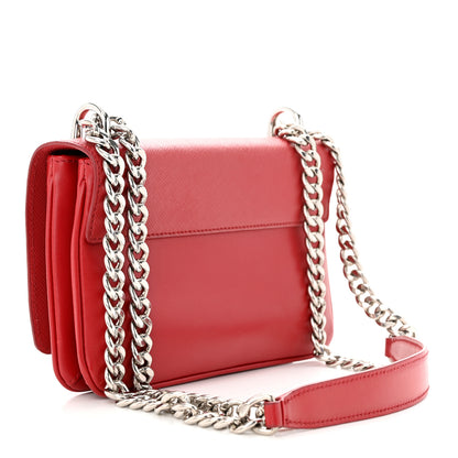 Prada Saffiano Soft Calfskin Chain Crossbody Bag Fuoco 3 of 12