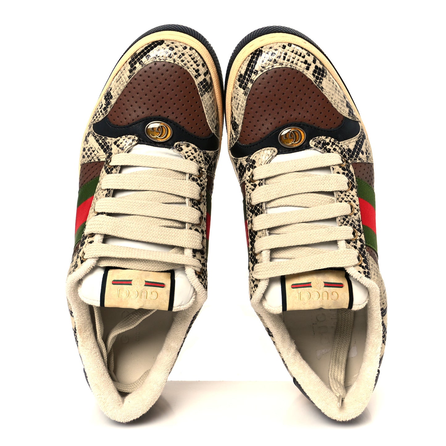 Calfskin Python Print Web Mens Screener Sneakers 7 Beige Avana Cuir