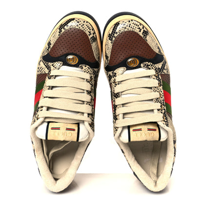 Gucci Calfskin Python Print Web Mens Screener Sneakers 7 Beige Avana Cuir 2 of 11