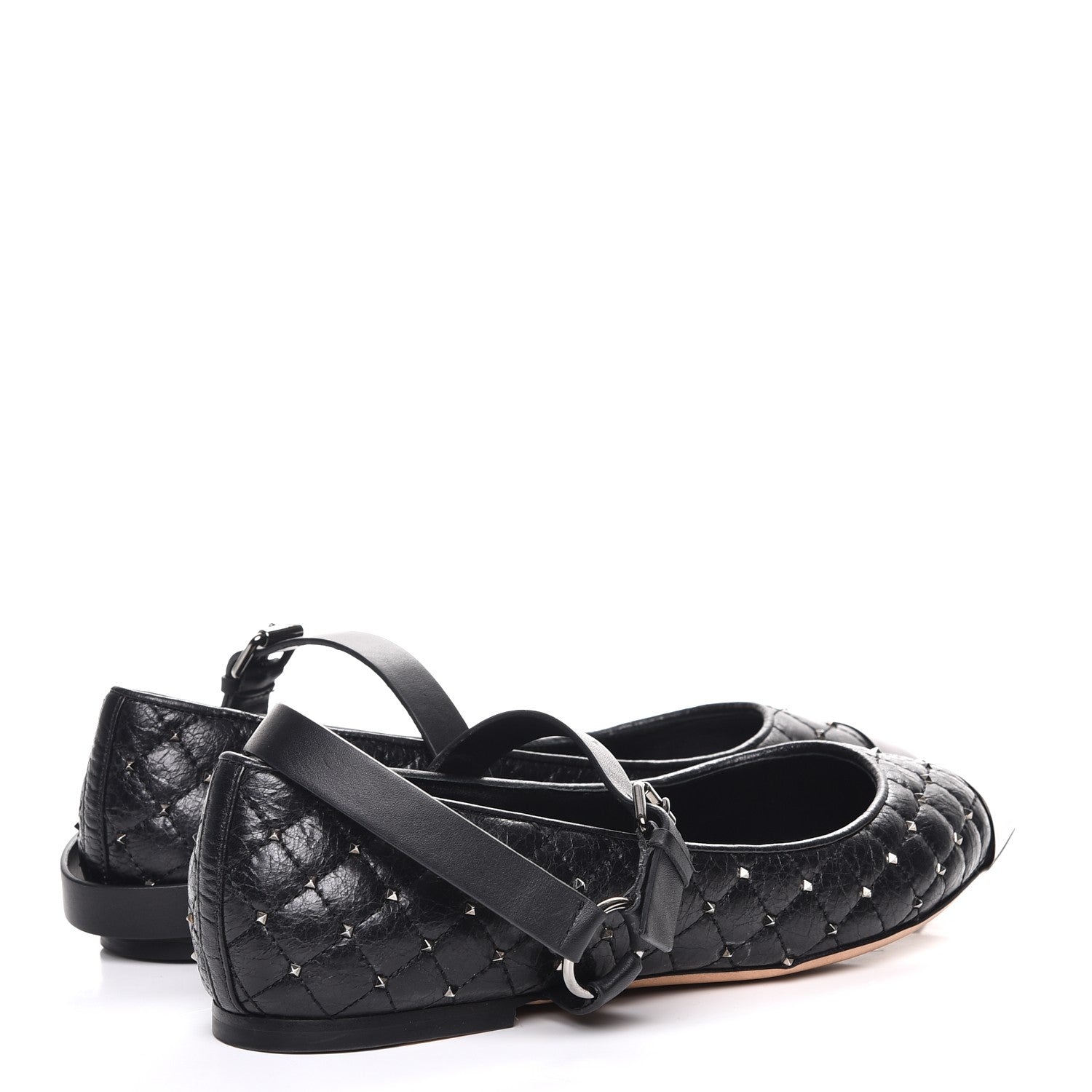 Valentino Garavani Crackled Lambskin Rockstud Spike Captoe Ballerina Flats 40 Black 4 of 9