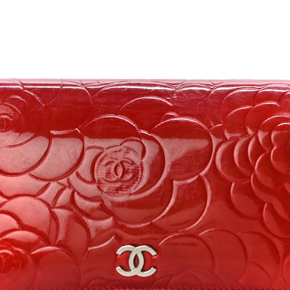 Chanel Patent Camellia Embossed Yen Wallet Red 7 of 24
