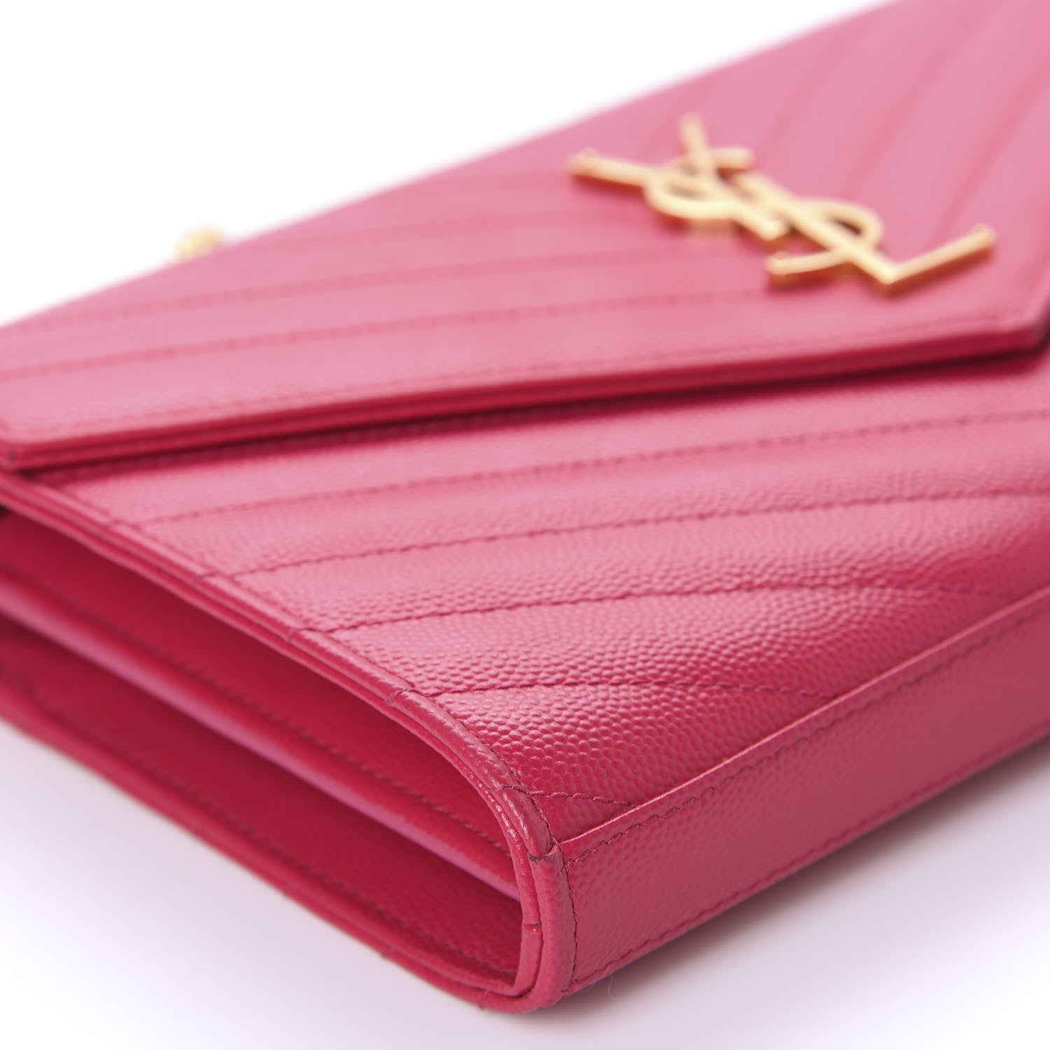 Saint Laurent Grain De Poudre Matelasse Chevron Monogram Chain Wallet Fresh Fuchsia 6 of 12