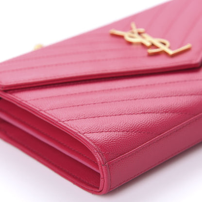 Saint Laurent Grain De Poudre Matelasse Chevron Monogram Chain Wallet Fresh Fuchsia 6 of 12