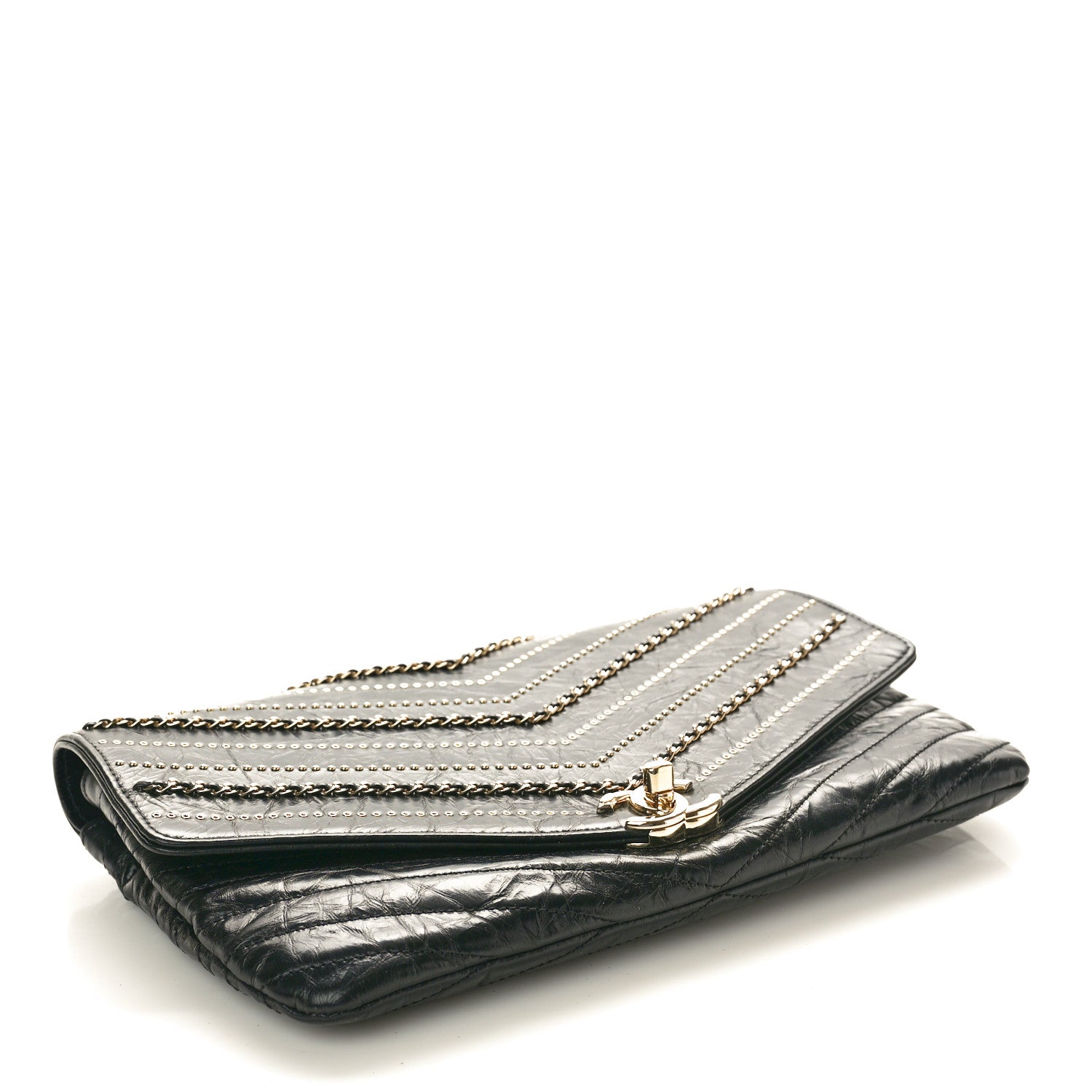 Chanel Crumpled Calfskin Chevron Envelope Clutch Black 4 of 9