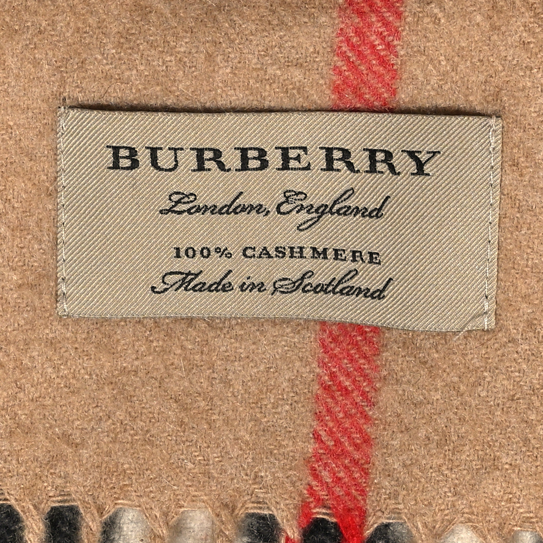Burberry Cashmere Giant Check Fringe Scarf Camel 1817417