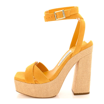 Jimmy Choo Suede Raffia Pump Gaia 140 Sandals 39 Sunflower Natural 1 of 8