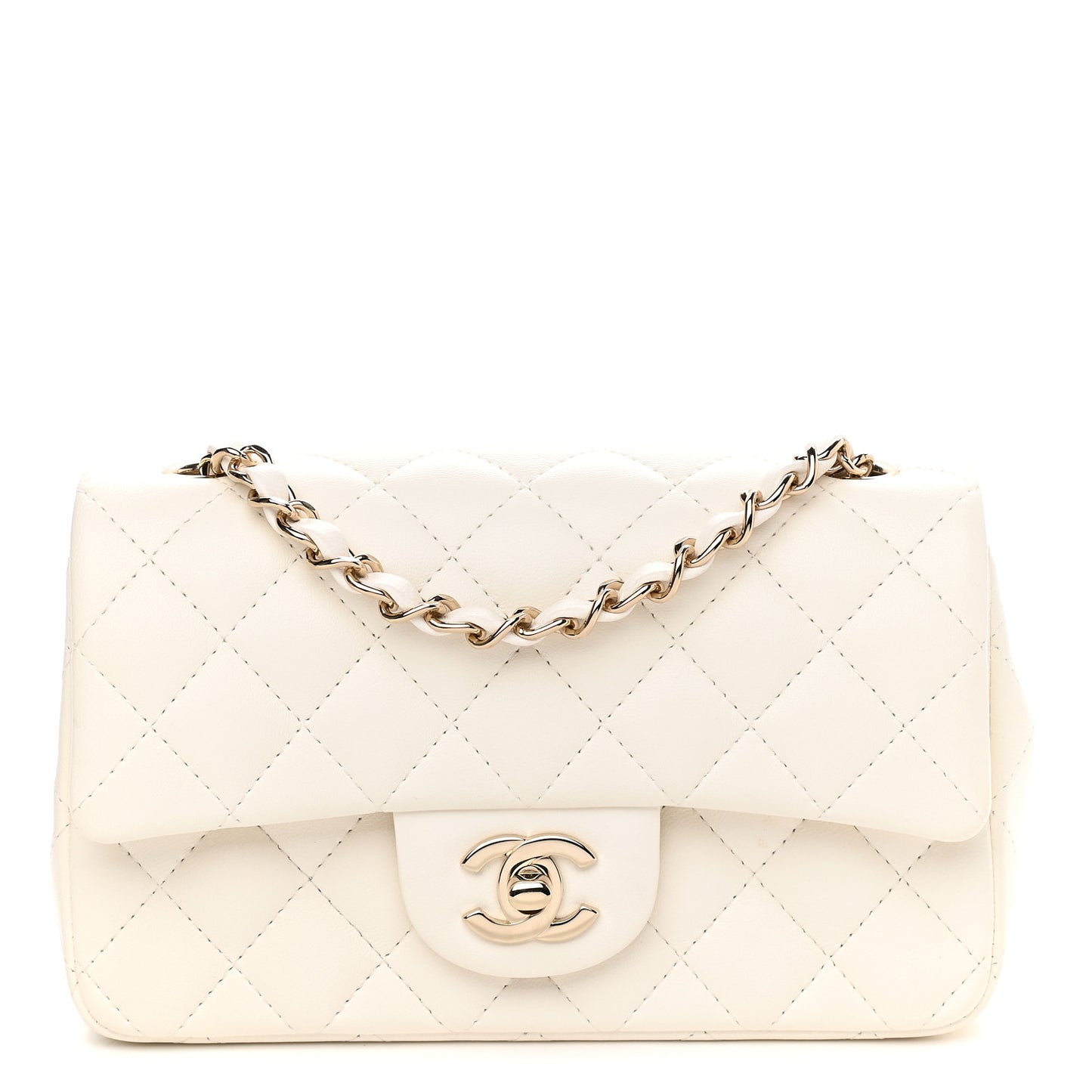 Lambskin Quilted Mini Rectangular Flap White