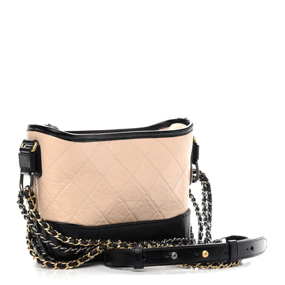 Chanel Aged Calfskin Quilted Small Gabrielle Hobo Beige Black 3 of 9