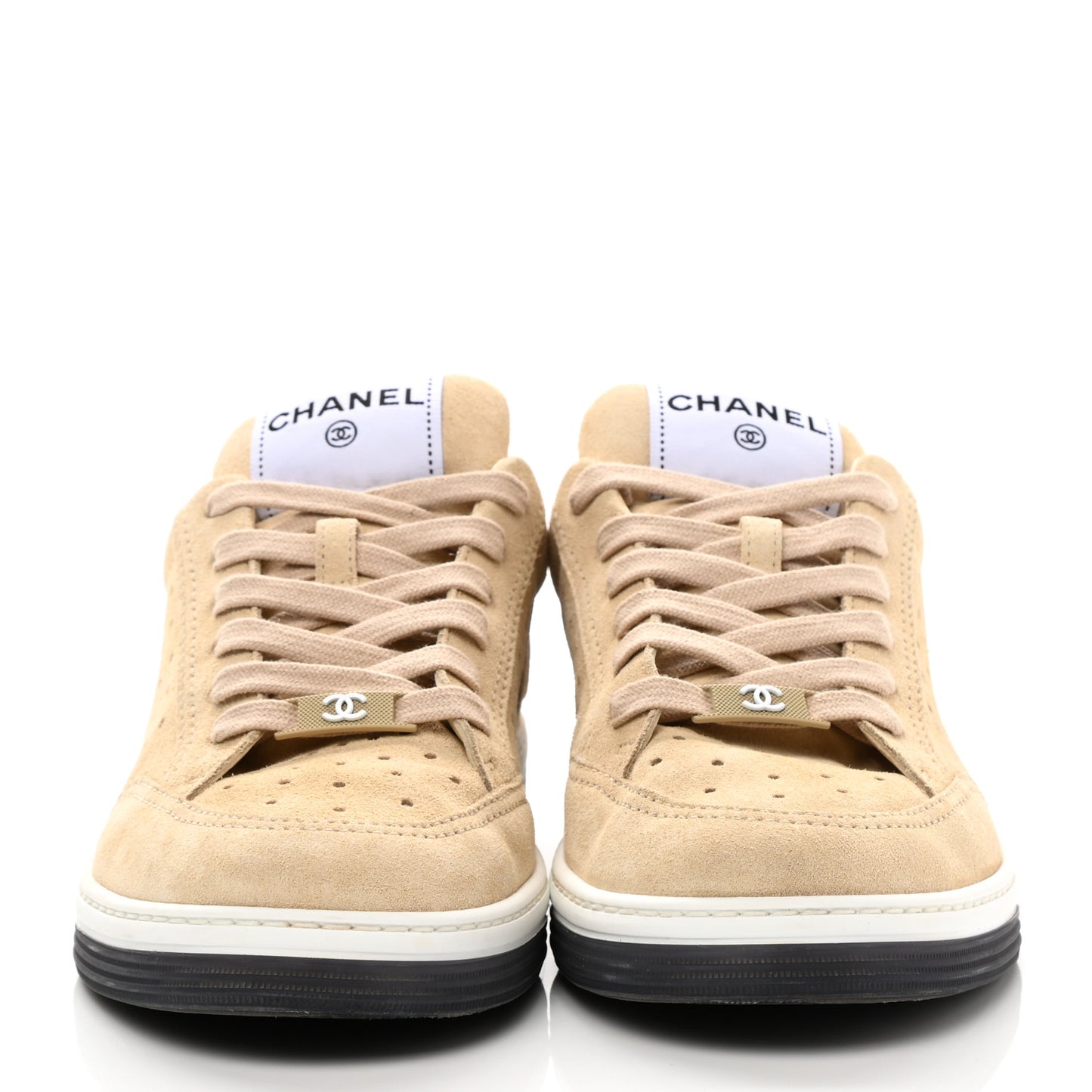 Suede Calfskin Logo Sneakers 38 Beige