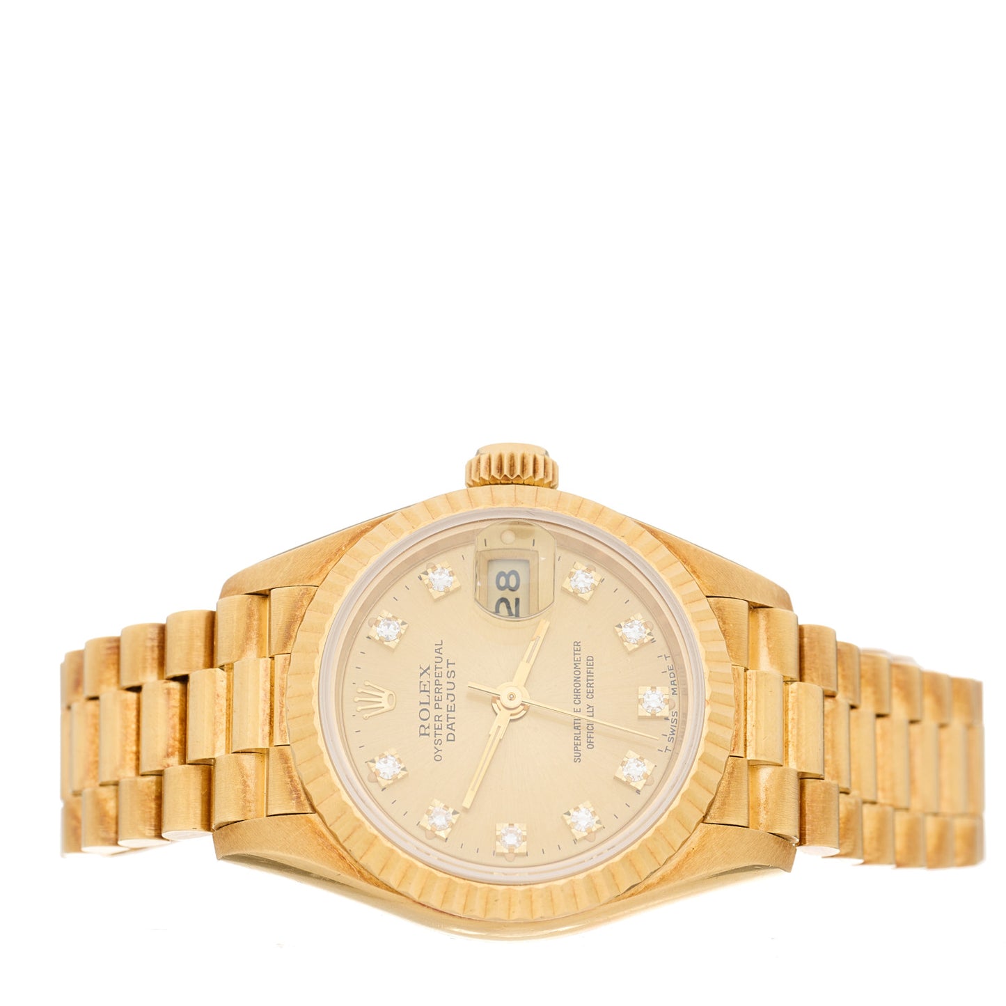 18K Yellow Gold Diamond 26mm Datejust President Watch Champagne 69178