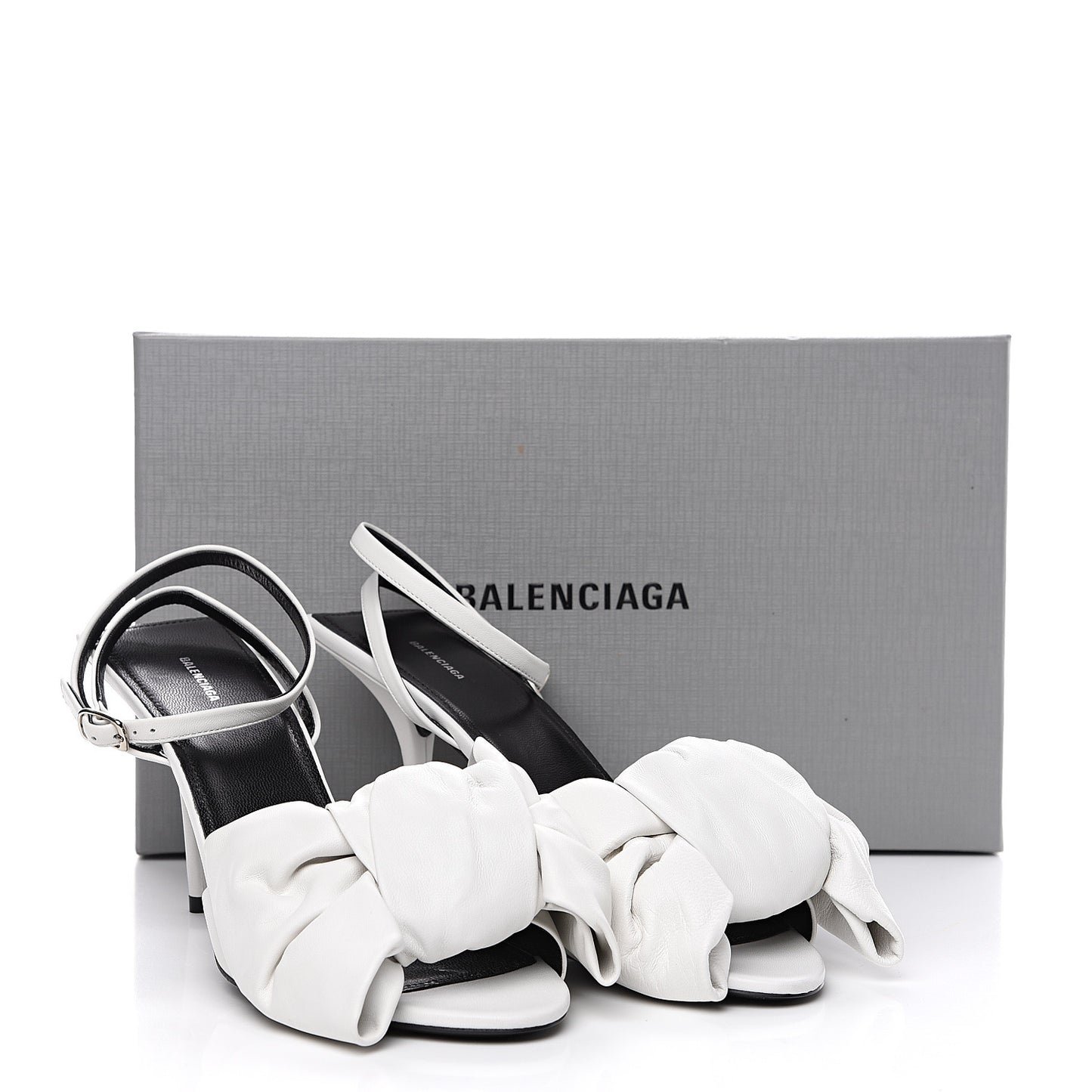 Lambskin Square Knife Bow Sandals 41 White