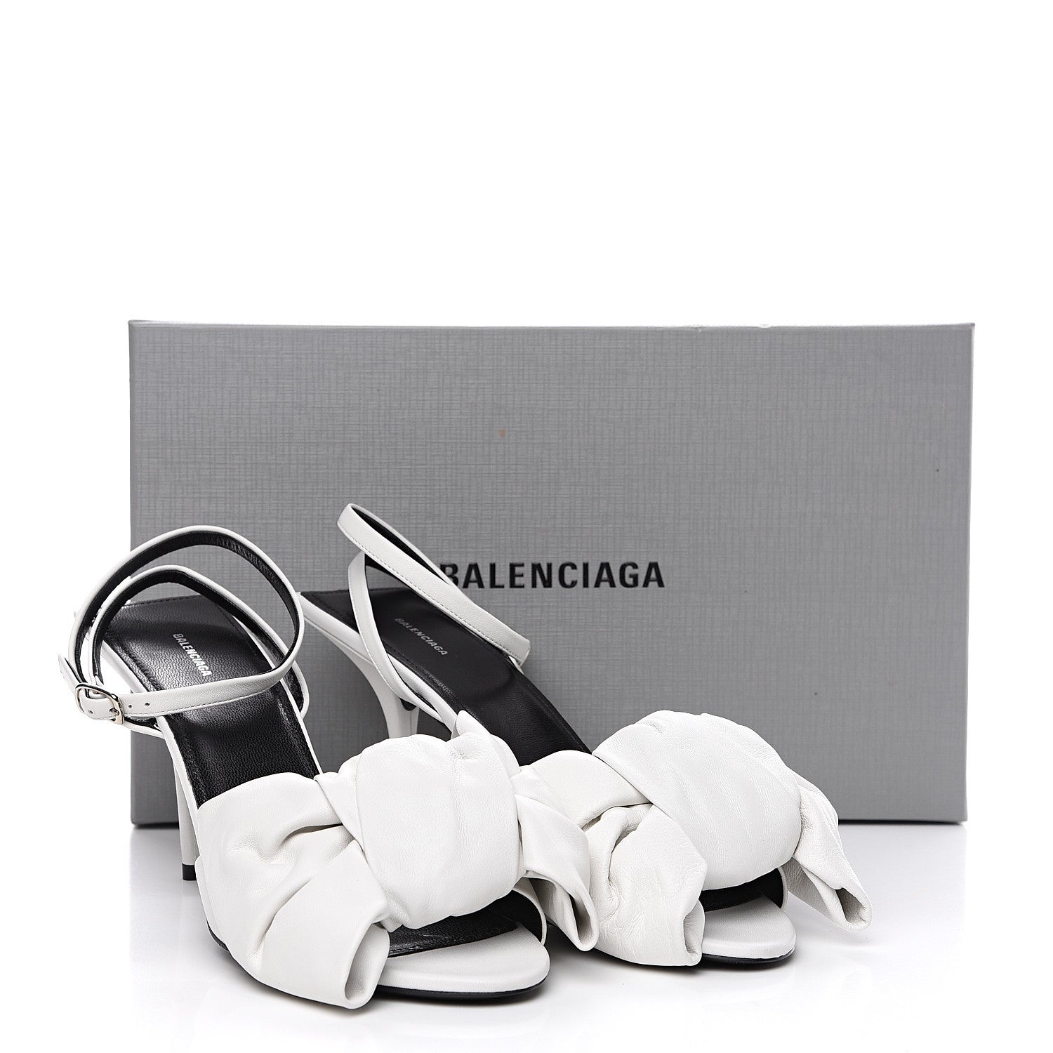 Balenciaga Lambskin Square Knife Bow Sandals 41 White 9 of 9