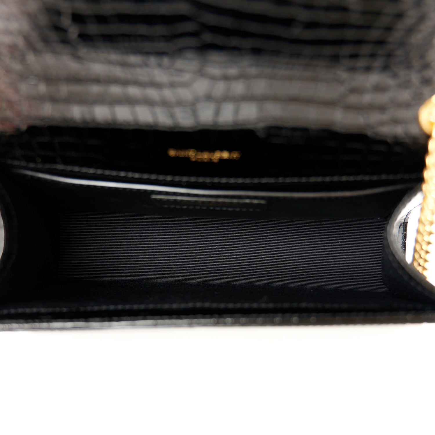 Saint Laurent Calfskin Crocodile Embossed Small Classic Monogram Kate Tassel Satchel Black 5 of 11