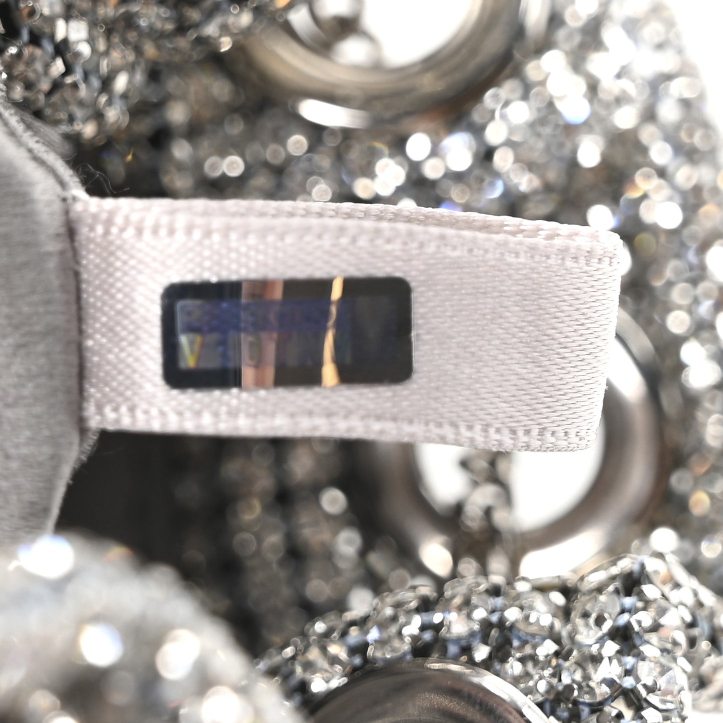 Satin Crystal Embellished Micro Bon Bon Bag Silver