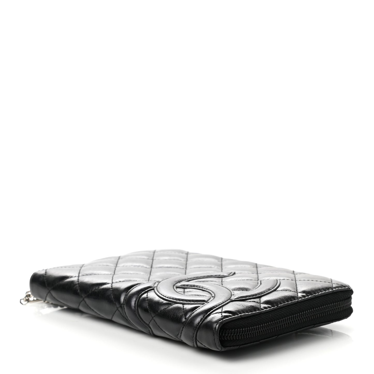 Calfskin Quilted Cambon Zip Around Organizer Wallet Black