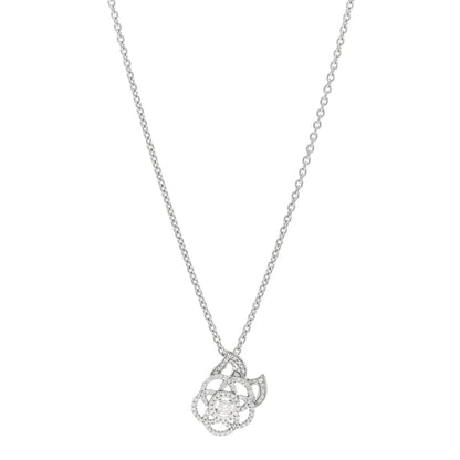 Chanel 18K White Gold Diamond Camelia Pendant Necklace 1 of 4