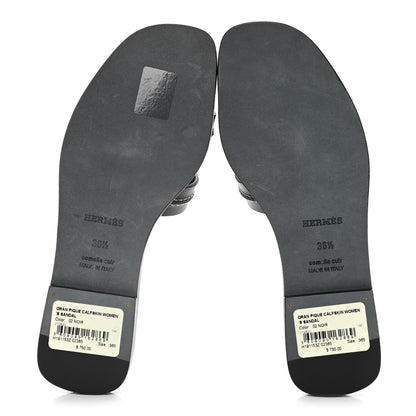 Hermes Calfskin Pique Oran Sandals 36.5 Black 7 of 10