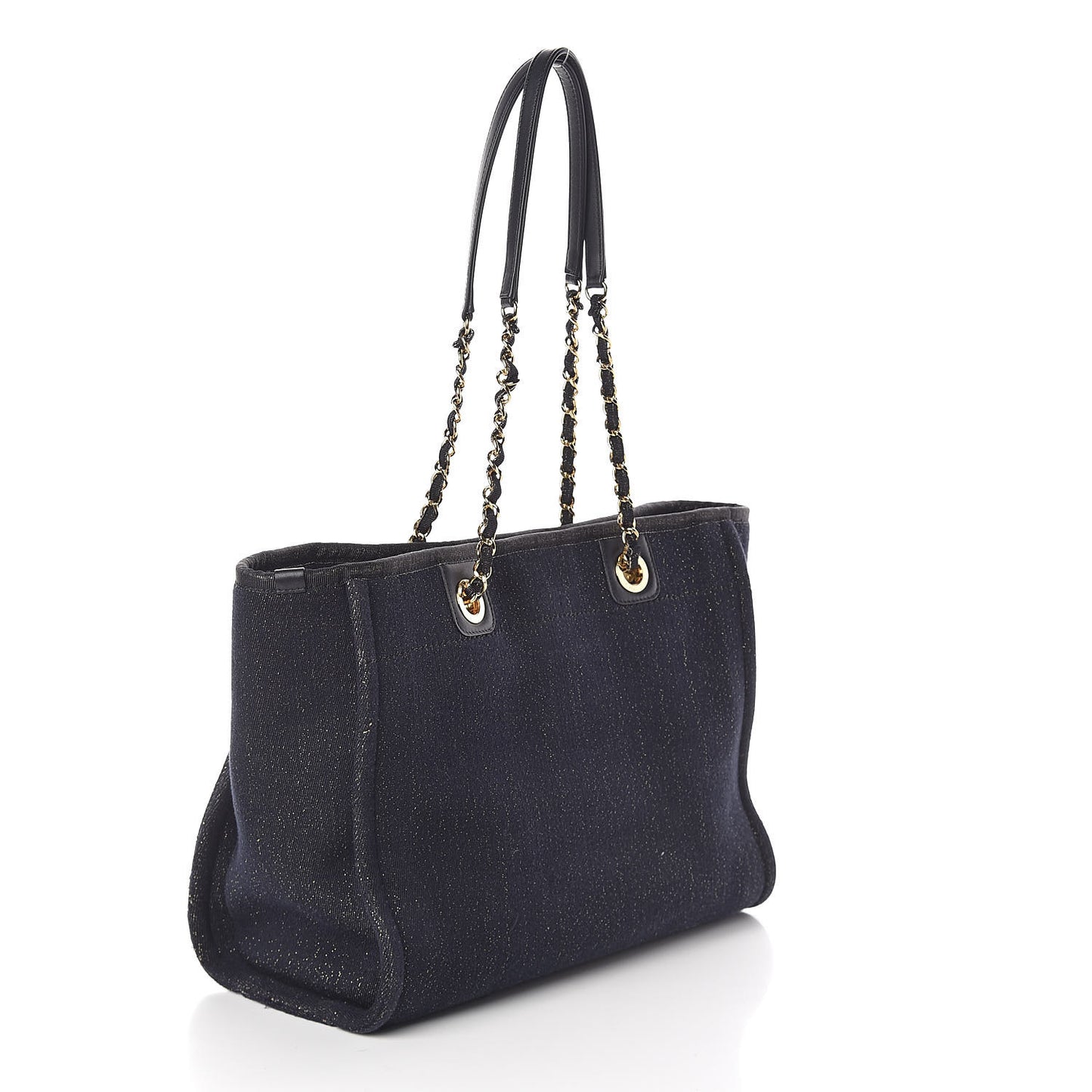 Lurex Canvas Small Deauville Tote Navy Blue Gold