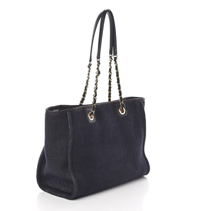 Chanel Lurex Canvas Small Deauville Tote Navy Blue Gold 3 of 10