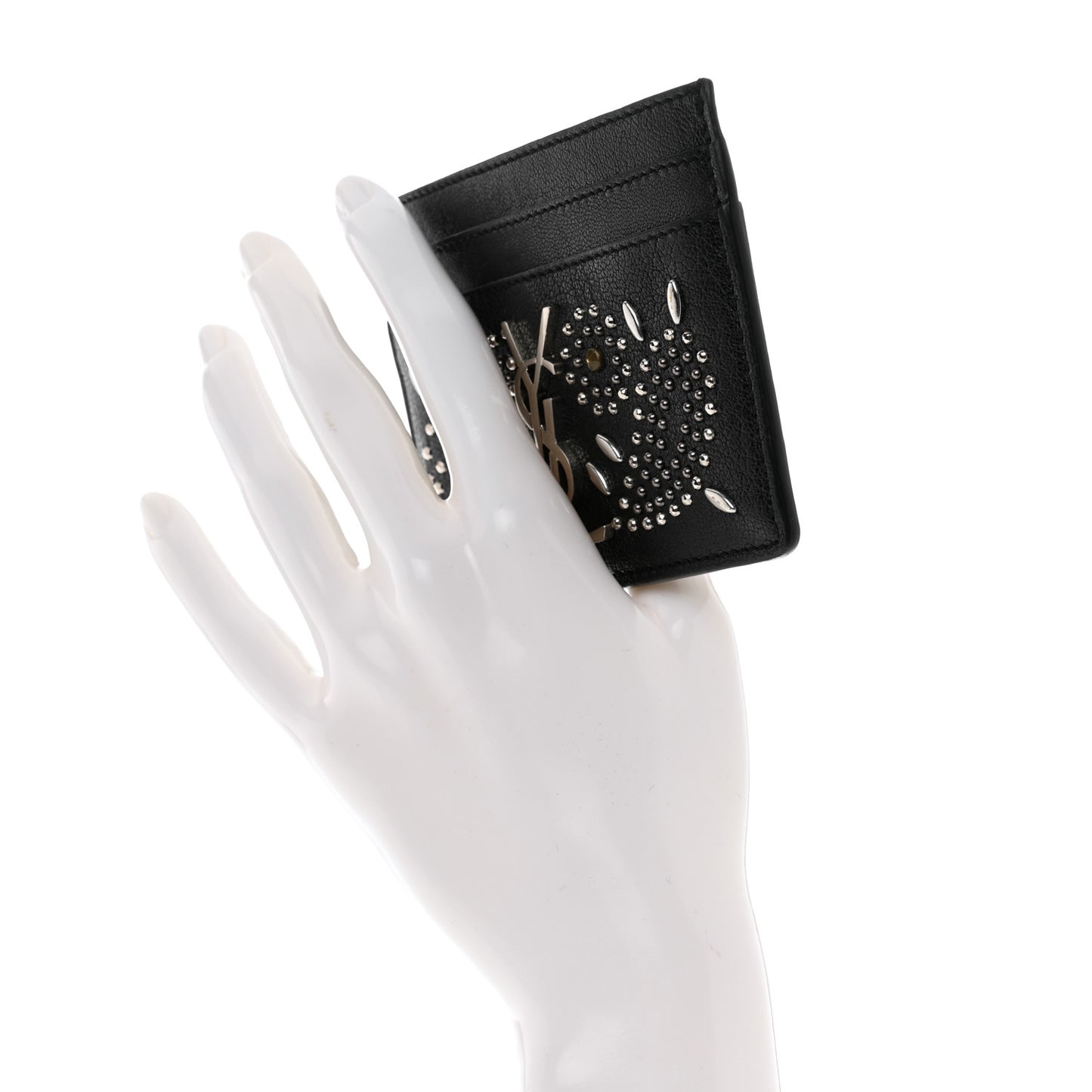 Calfskin Paisley Studded Monogram Credit Card Case Black