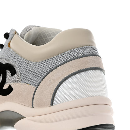 Chanel Nylon Calfskin Suede Womens CC Sneakers 40 Grey White 10 of 12
