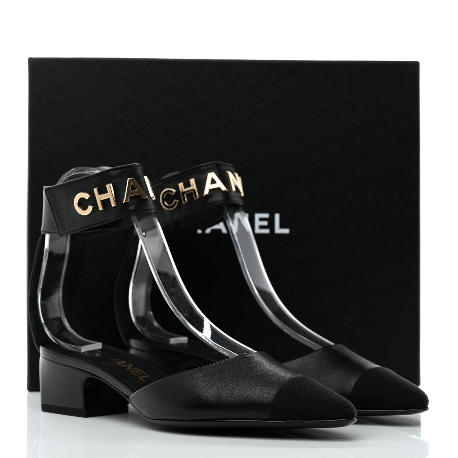 Chanel Lambskin Grosgrain Cap Toe Logo Ankle Strap Pumps 36.5 Black 9 of 9