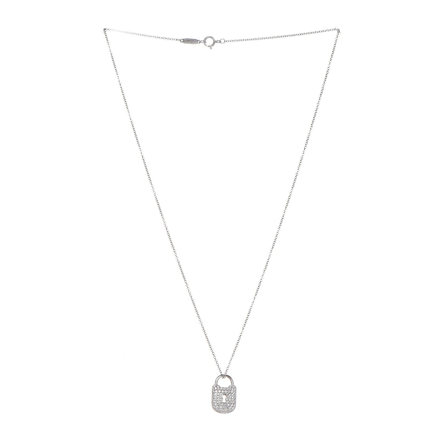 Platinum Diamond Small Vintage Lock Pendant Necklace