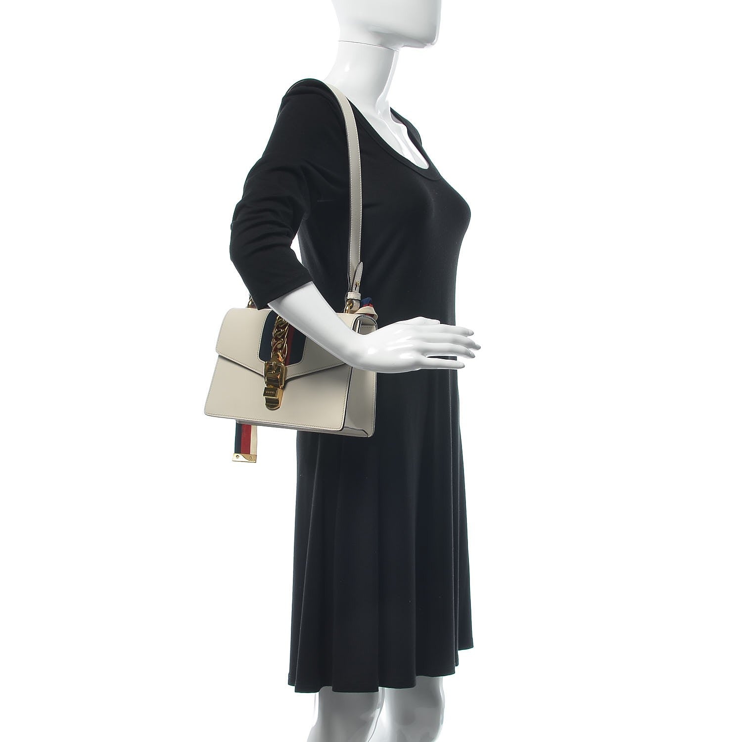 Gucci Calfskin Small Sylvie Shoulder Bag Off White 3 of 13