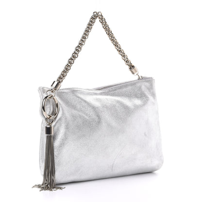 Chanel JIMMY CHOO Metallic Goatskin Callie Mea Tassel Shoulder Bag Silver 3 of 10
