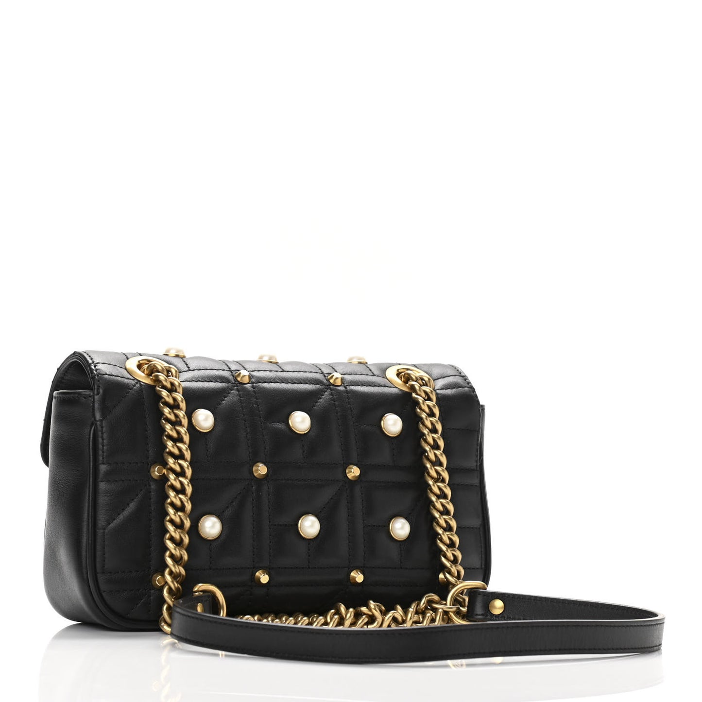 Calfskin Matelasse Studded Mini Pearly GG Marmont Shoulder Bag Black
