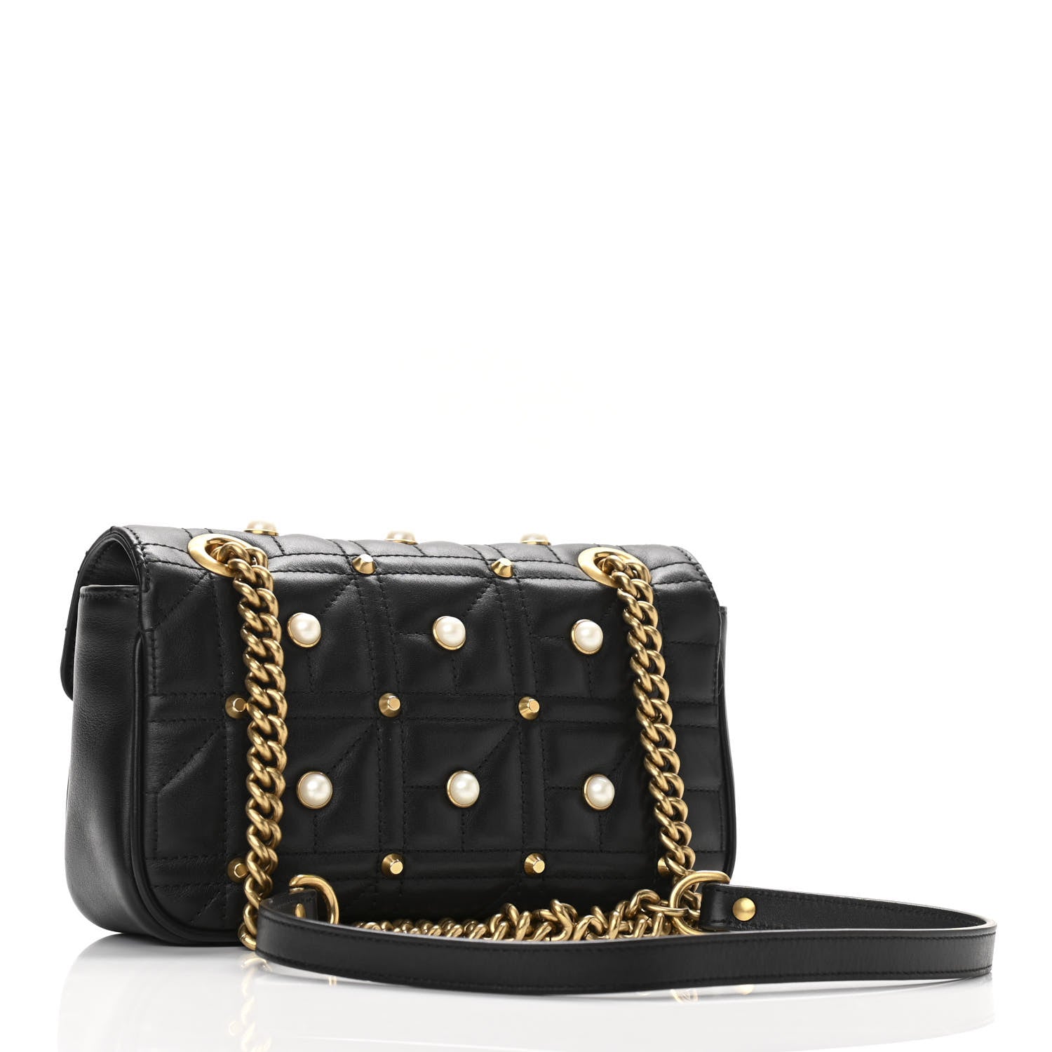 Gucci Calfskin Matelasse Studded Mini Pearly GG Marmont Shoulder Bag Black 3 of 10