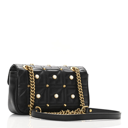 Gucci Calfskin Matelasse Studded Mini Pearly GG Marmont Shoulder Bag Black 3 of 10