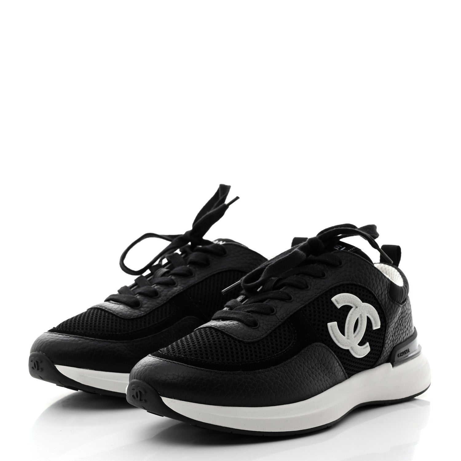Chanel Calfskin Mesh Lycra Suede Womens Logo Sneakers 39 Black 3 of 9