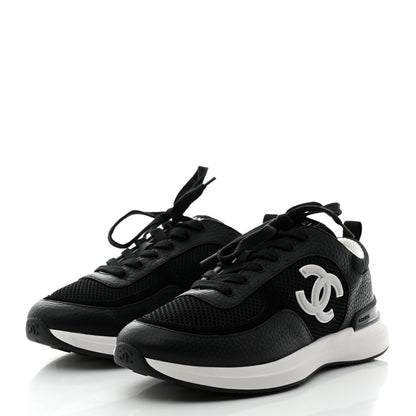 Chanel Calfskin Mesh Lycra Suede Womens Logo Sneakers 39 Black 3 of 9