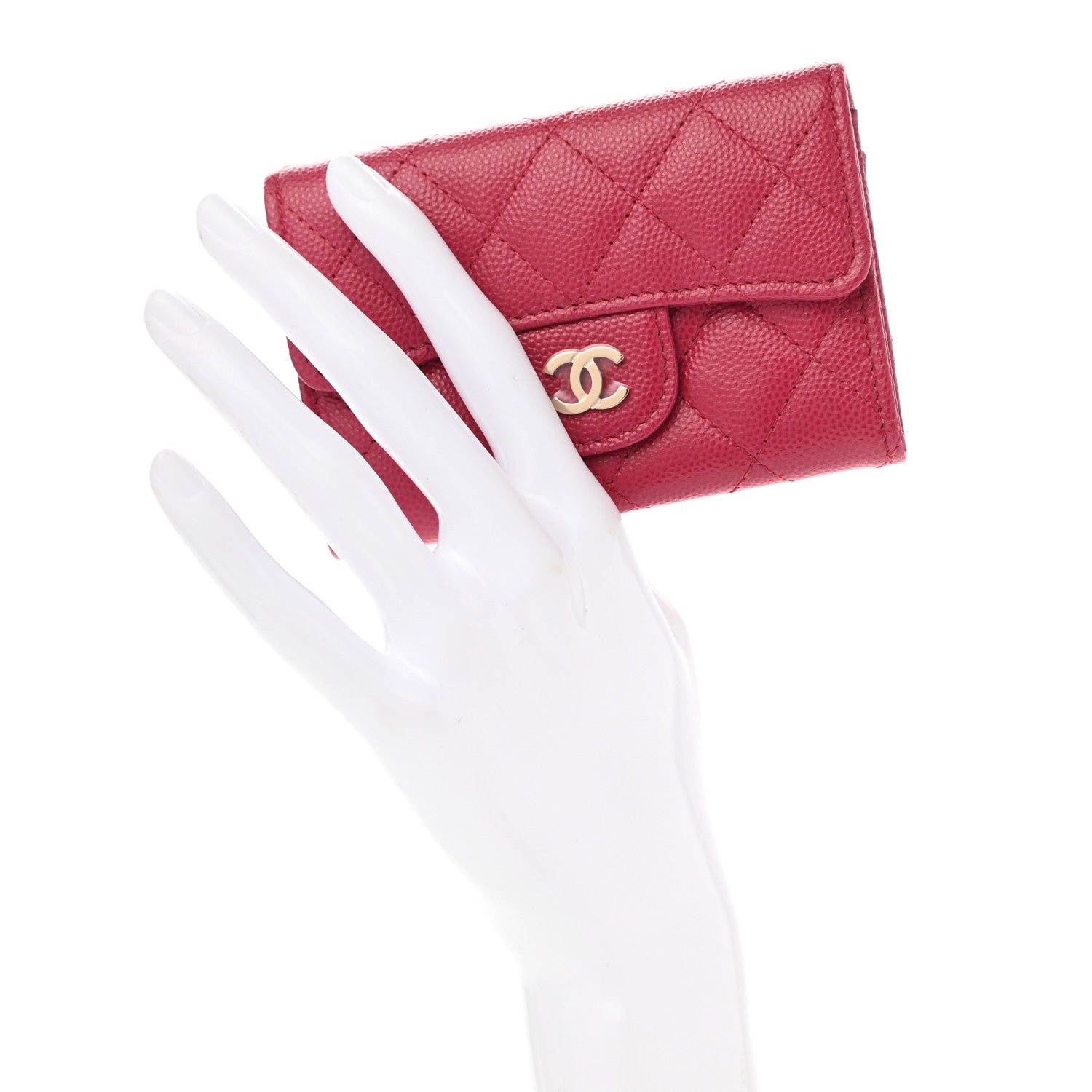 Chanel Caviar Quilted Flap Card Holder Wallet Dark Pink 2 of 9
