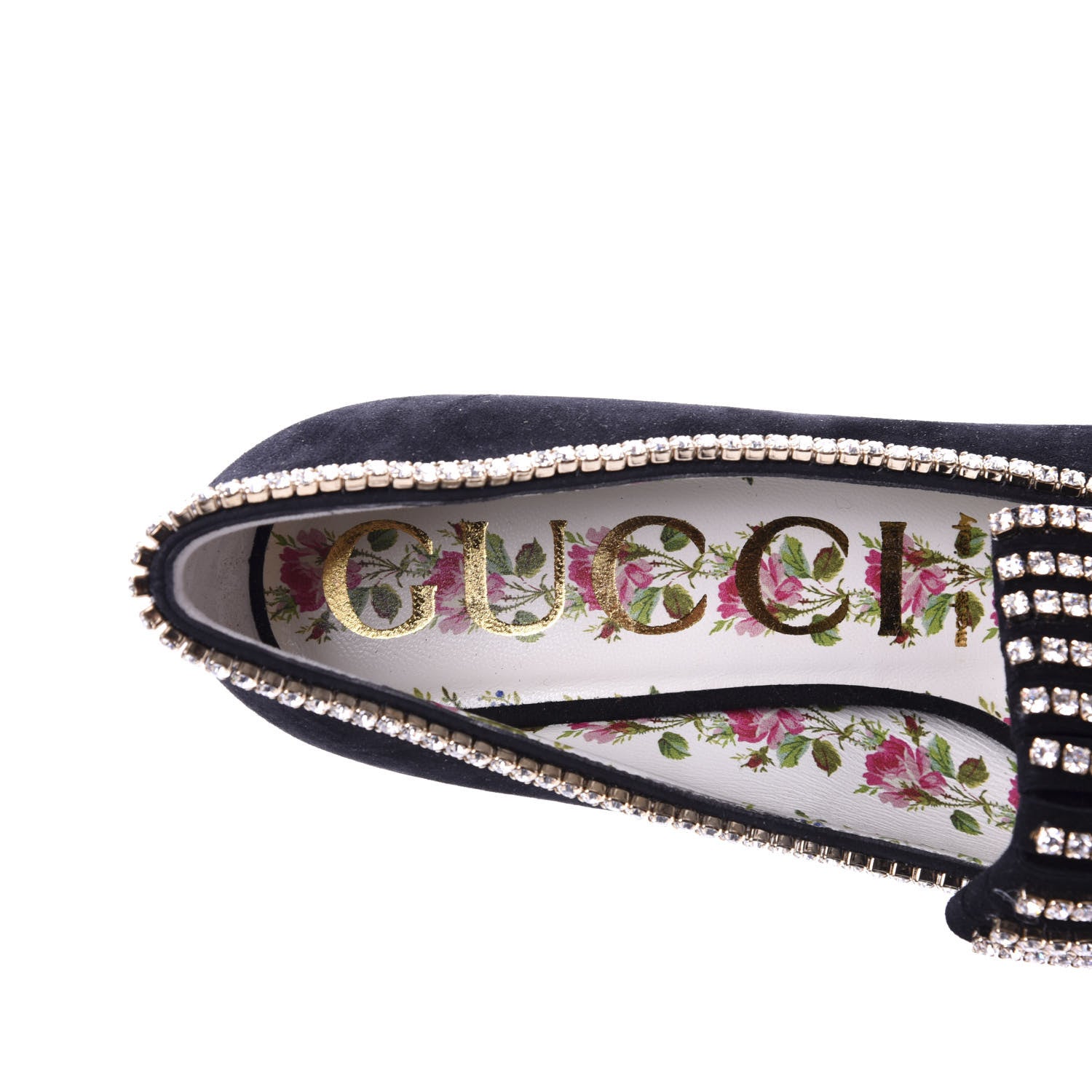 Gucci Kid Scamosciato Crystal GG Marmont Fringe 50mm Loafer Pumps 37.5 Black 7 of 10