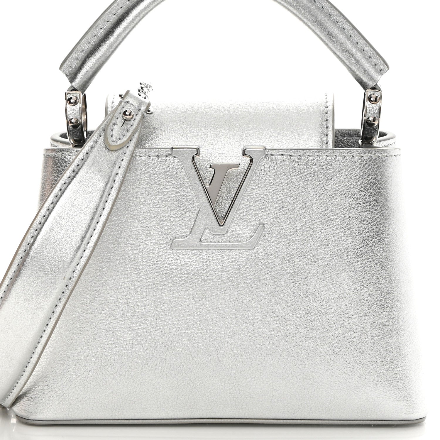 Louis Vuitton Metallic Calfskin Mini Capucines Silver 1160379