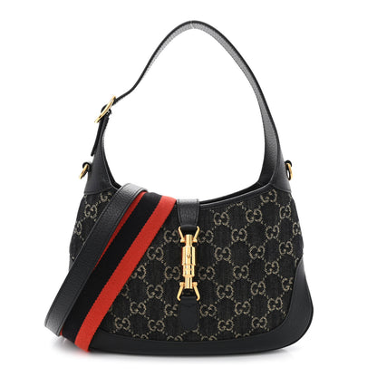 Gucci Jacquard Denim GG Monogram Small Jackie 1961 Hobo Black Ivory 1 of 10