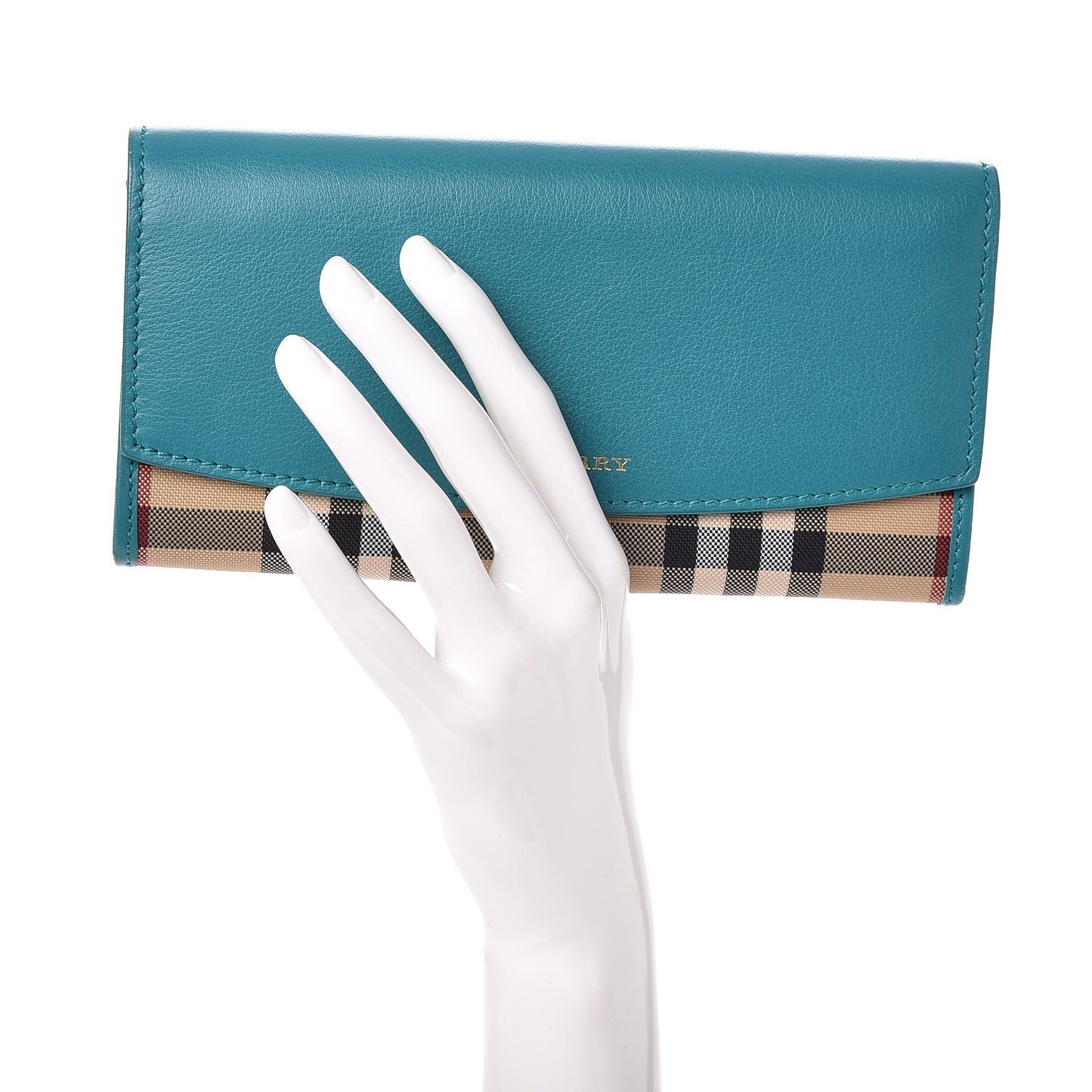 Calfskin Horseferry Check Porter Continental Wallet Aqua