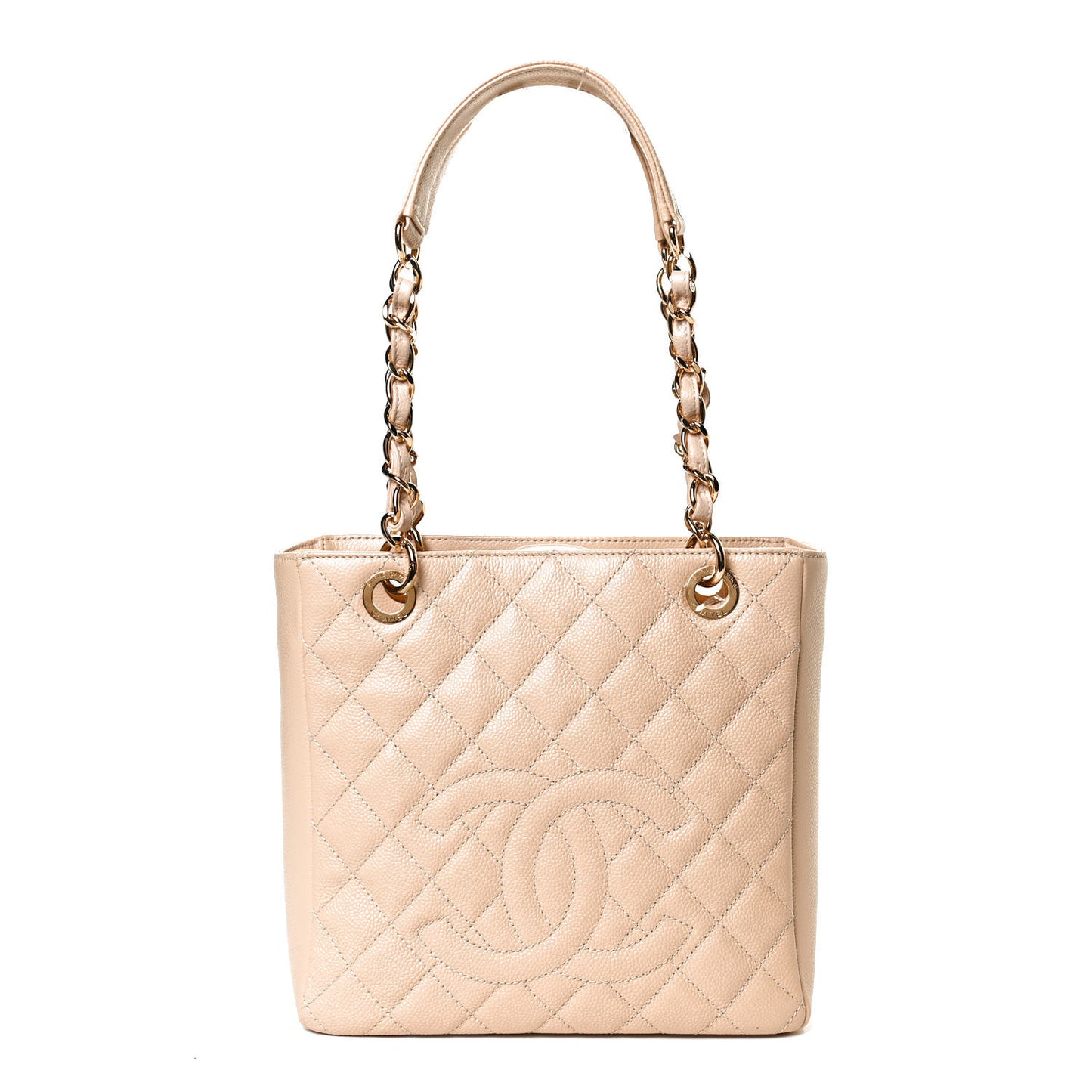 Caviar Quilted Petit Shopping Tote PST Beige
