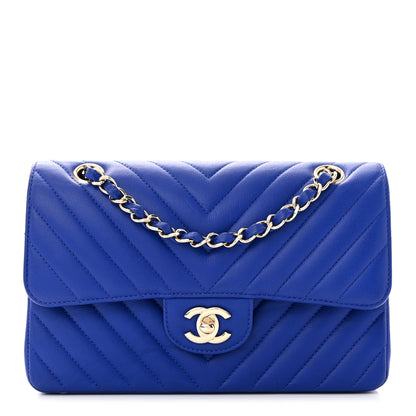 Chanel Caviar Chevron Quilted Small Double Flap Blue 1 of 10
