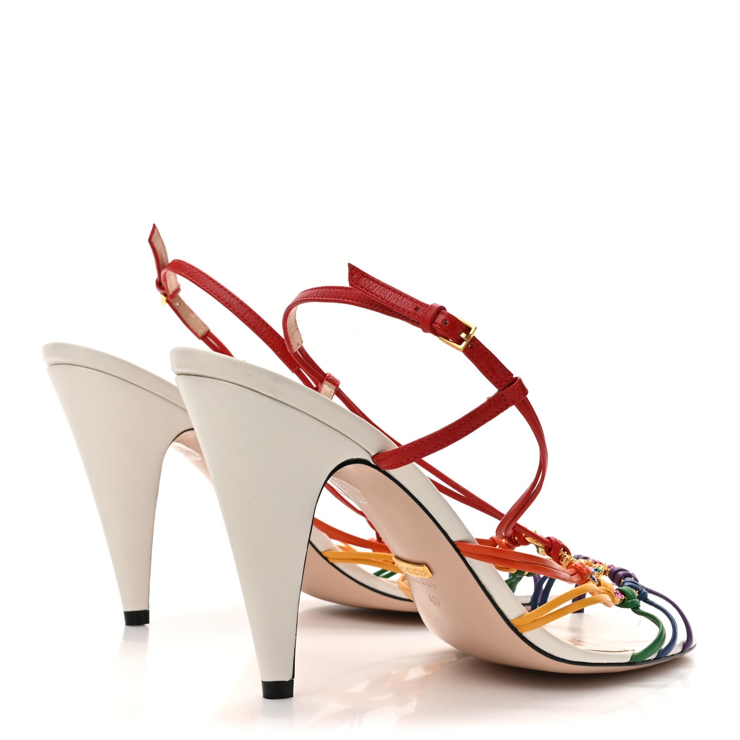 Calfskin Crystal GG Isa Ankle Strap Mid Heel Sandals 40 Multicolor