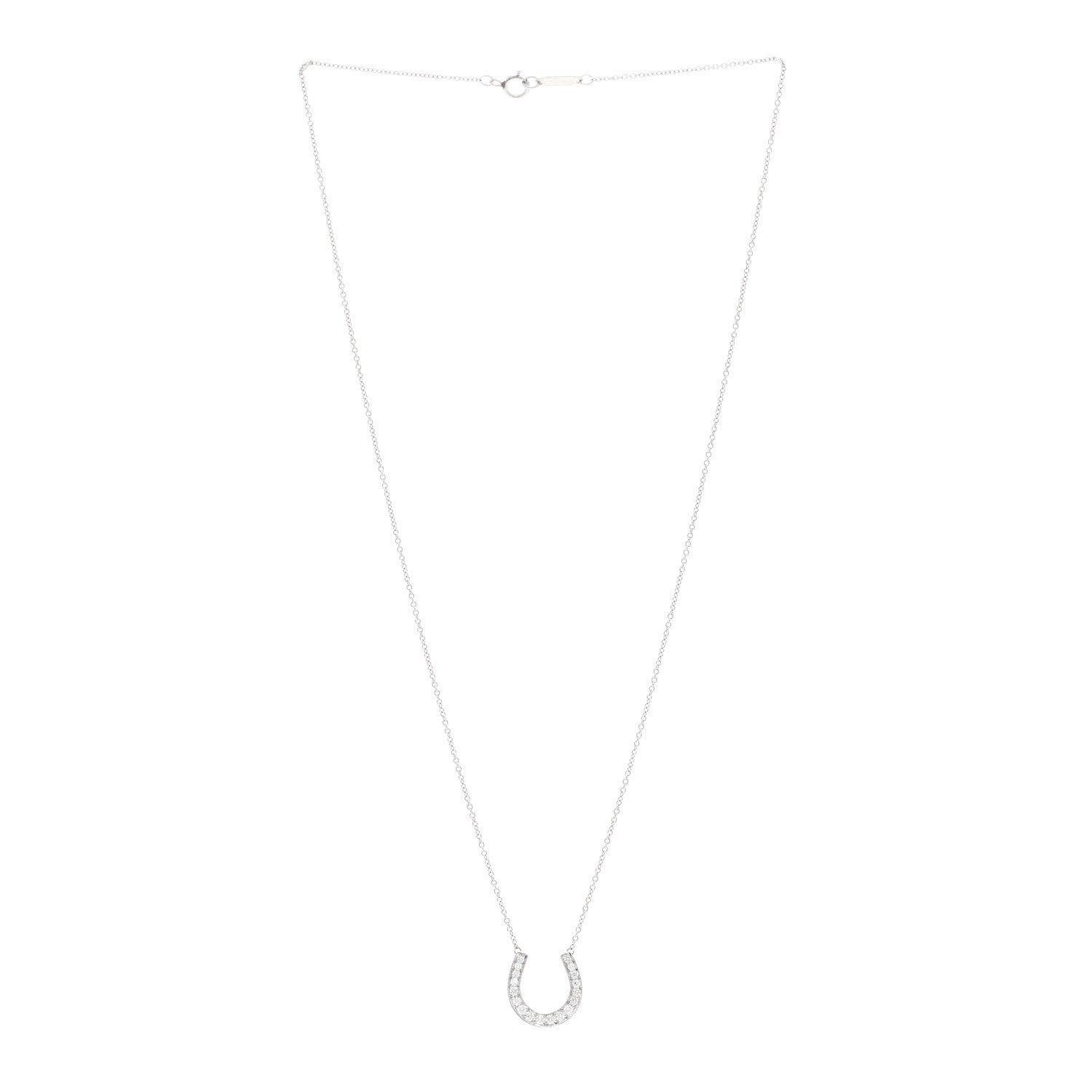 Tiffany Platinum Diamond Horseshoe Pendant Necklace 3 of 4