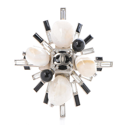 Chanel Crystal Baguette White Agate CC Knuckle Ring White Black 1 of 5