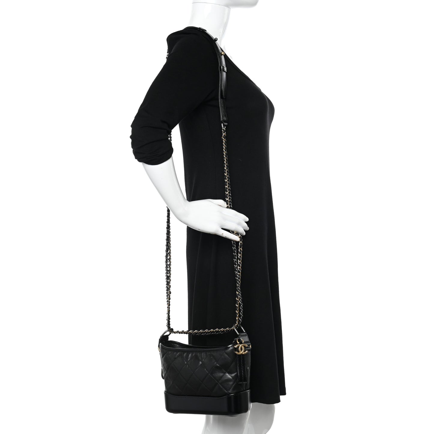Aged Calfskin Quilted Small Gabrielle Hobo Black
