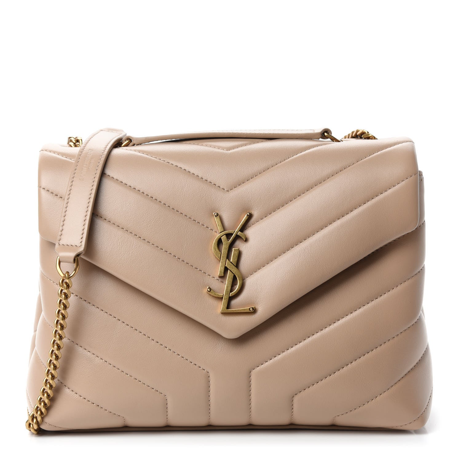 Saint Laurent Calfskin Y Quilted Monogram Small Loulou Chain Satchel Dark Beige 1 of 11
