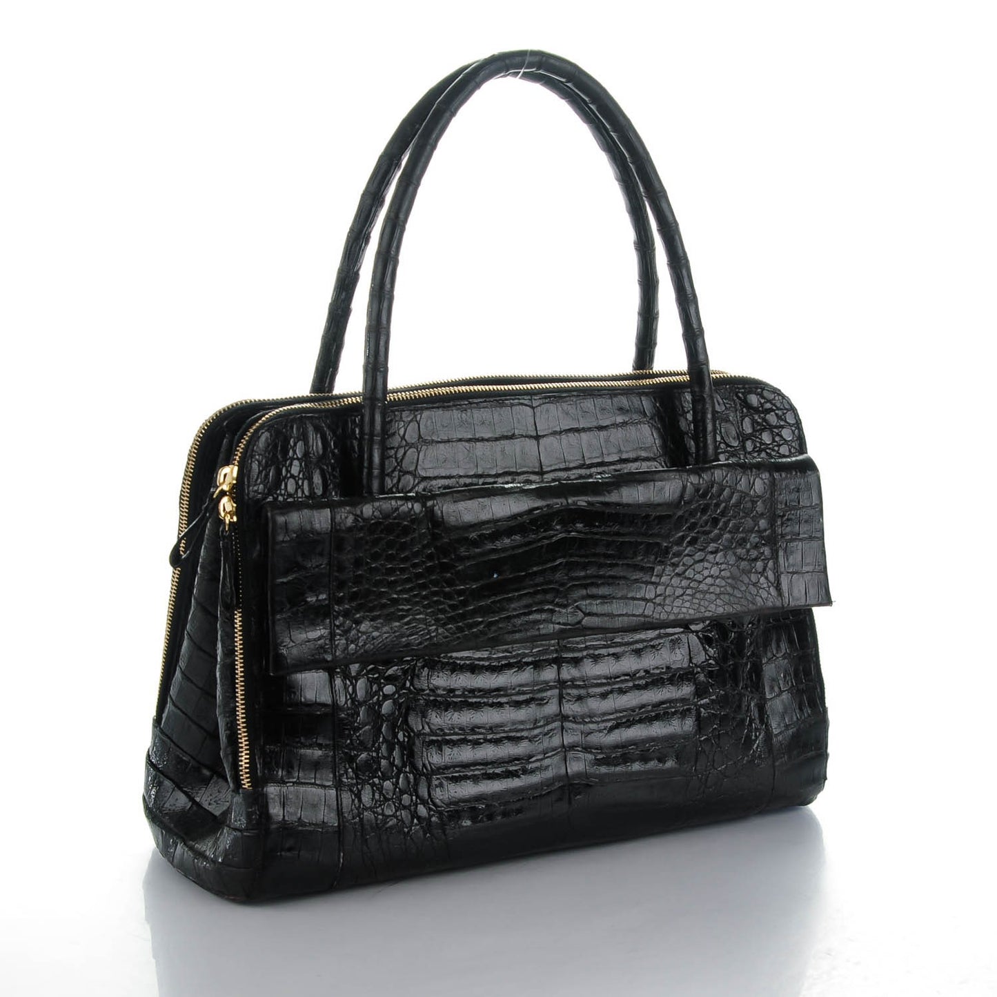 Crocodile Top Handle Bag Black
