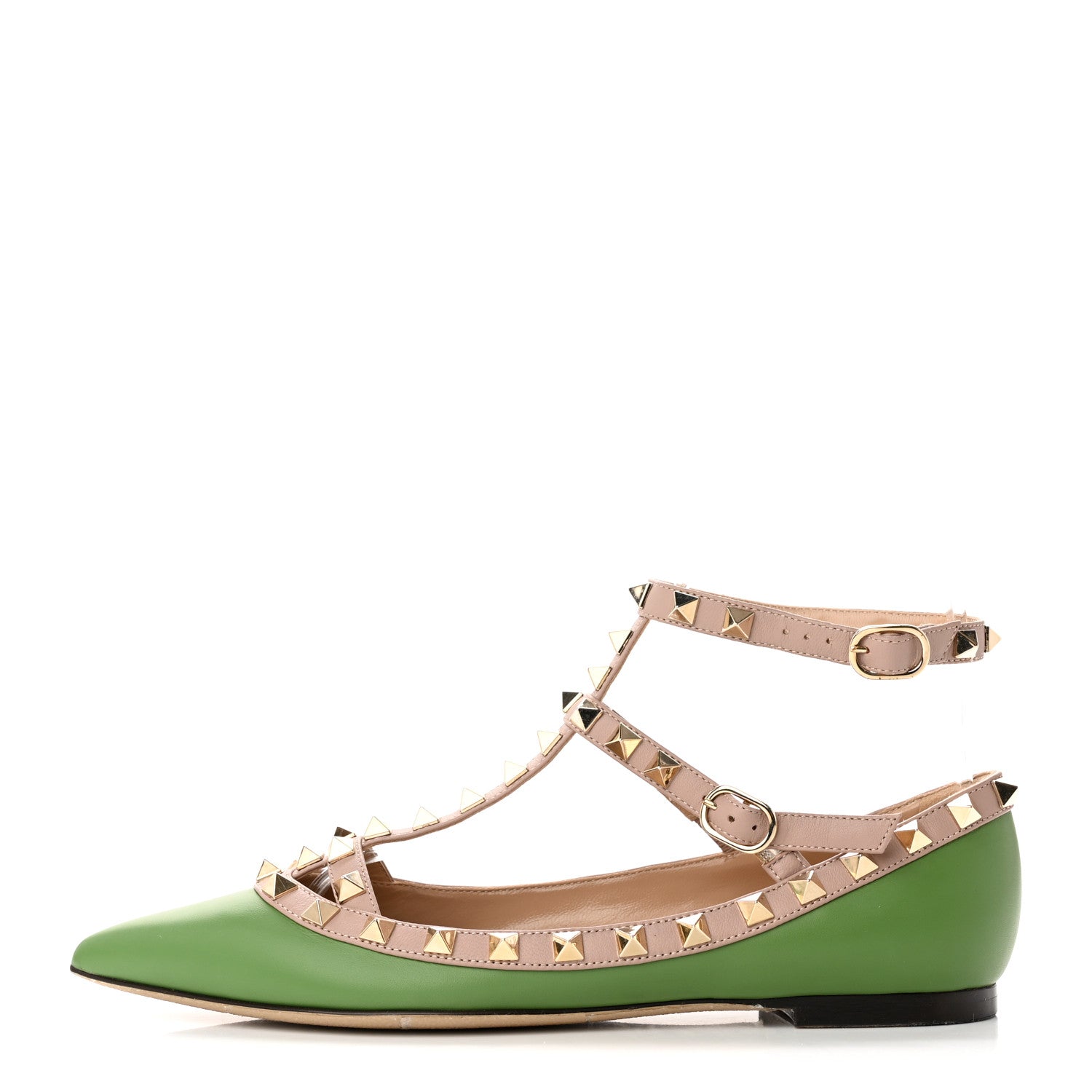 Valentino Garavani Calfskin Rockstud Cage Ballerina Flats 36.5 Deep Clover Poudre 1 of 12